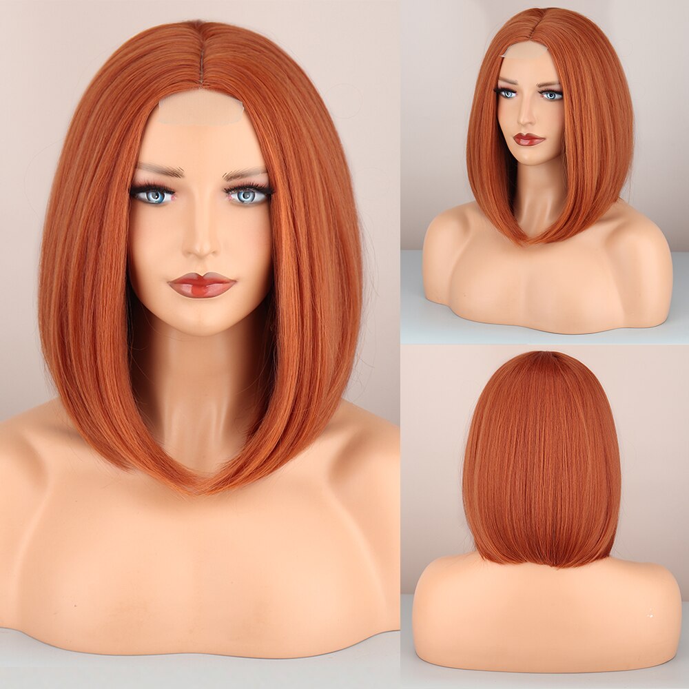 WERD Short Orange Wig Middle Part Blonde Lady Bob Hair Synthetic Heat Resistant Wig Cosplay Wig
