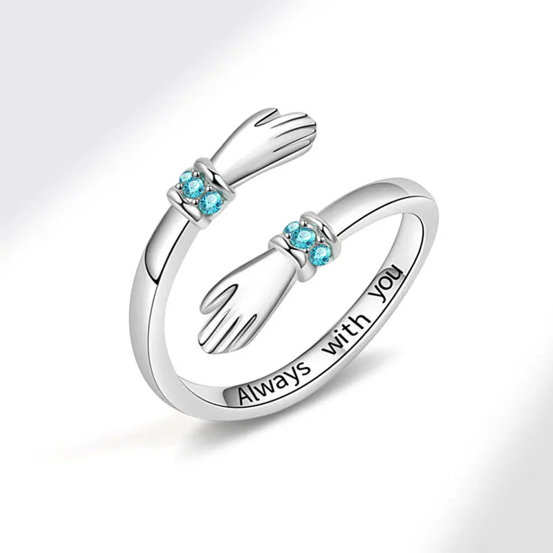 ANENJERY Hands Hug Shiny Zircon Ring for Women Girls Friendship Delicate Creative Open Ring Party Jewelry Friend Gifts Wholesale