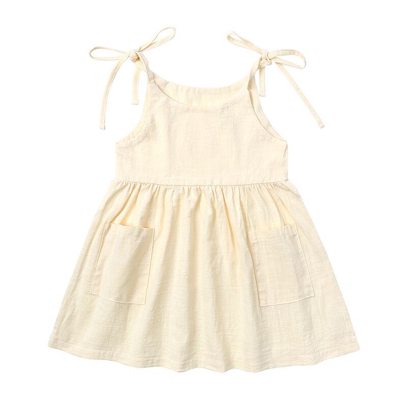 New Essentials Summer Kids Sleeveless Dress For Little Girl Cotton Skinny Beach Skirt With Pocket Solid Slip Dresses Clothing