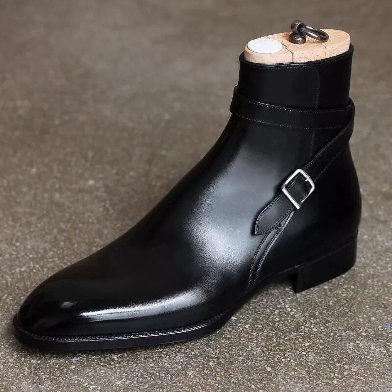 New In Black Buckle Strap Boots for Men Square Toe Ankle Boots for Men with Free Shipping Zapatos De Seguridad Hombre Men Boots