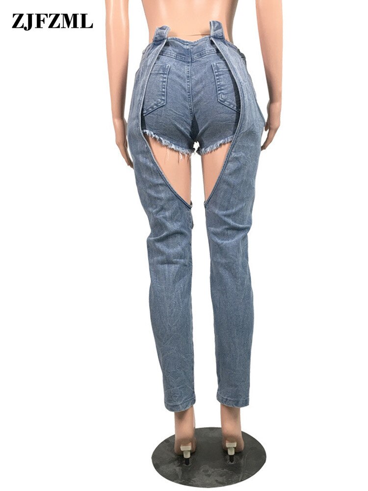 Sexy Destroyed Hole Denim Jeans for Women High Waist Spliced Ripped Jeans Hollow Out Streetwear Mujer Skinny Full Length Jeans