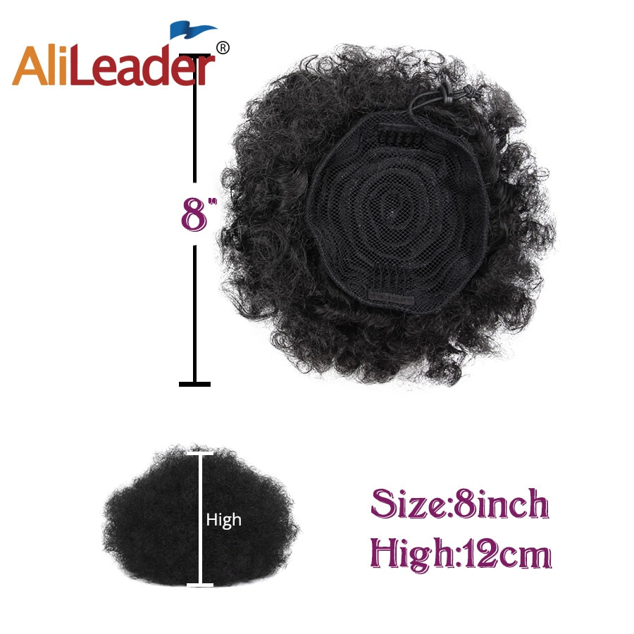 Alileader Synthetic New Kinky Hair Bun Claw Clip Ponytail Hair Extensions Drawsting Short Ponytail Fluffy Afro Short Hair Buns