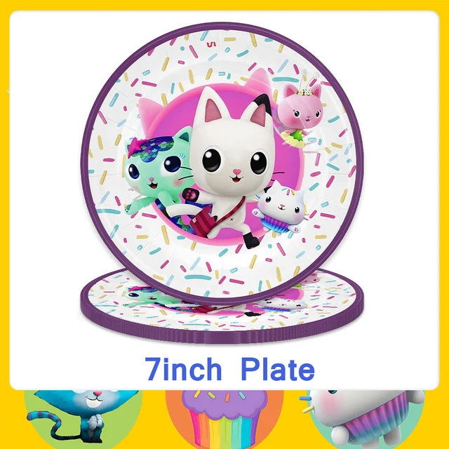 Pink Gabbys Dollhouse Cats Birthday Party Decoration Disposable Tablecloth Cup 3D Doll Balloon For Girls Baby Shower Supplies