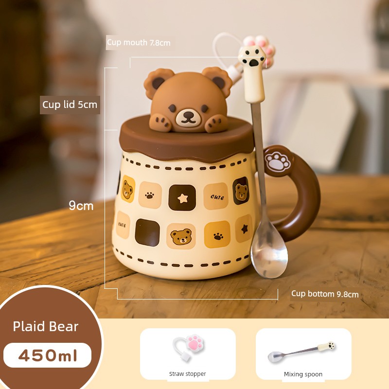Cute Ceramic Cup Couple with Lid Spoon Straw Mug Home Breakfast Coffee Cup Women Office Water Glass Men