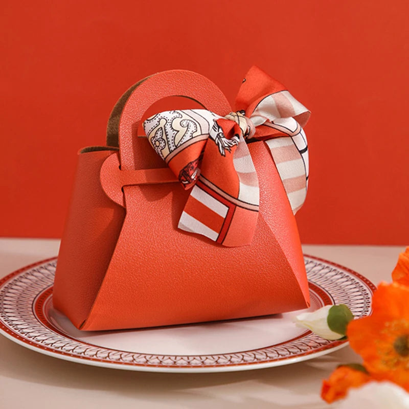 10/20PCS Leather Gift Bags Bow Ribbon Packaging Bag Wedding Favour Distributions Bags Christmas Candy Packaging Box Mini Handbag
