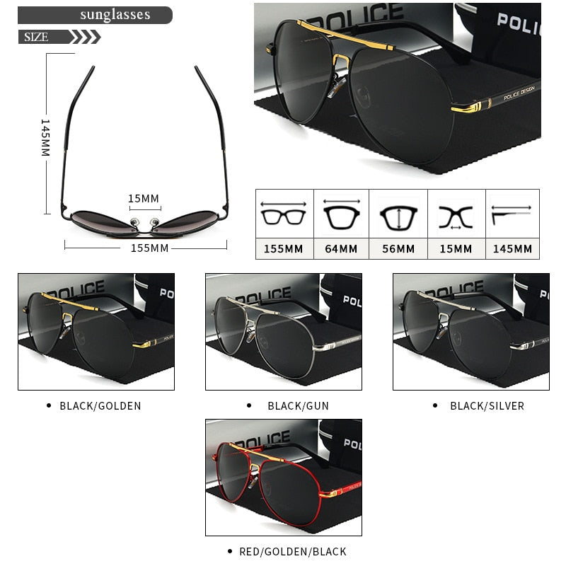 POLICE Men Polarized Sunglasses For Men Women Aluminum Magnesium Sun Glasses Driving Glasses Rectangle Shades For Men Eyewear