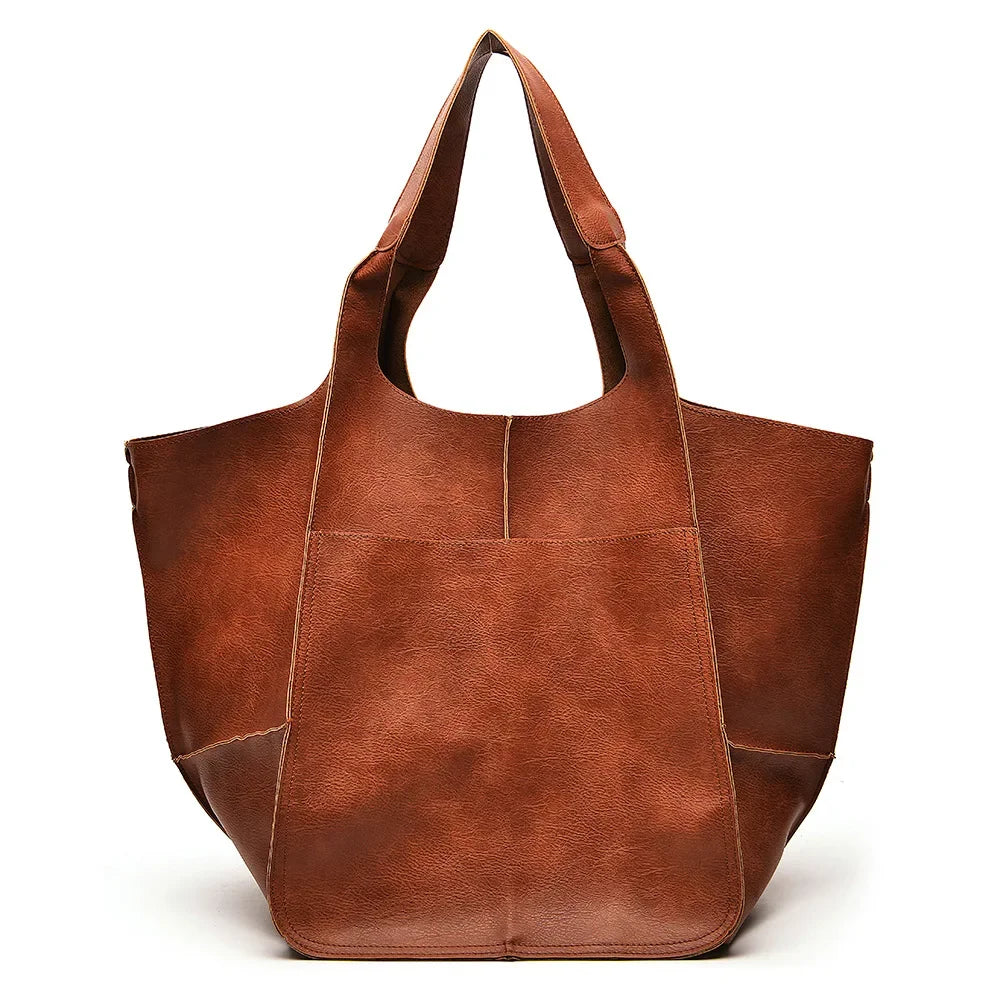 Leather Hasp Bucket Bags Women Handbags Interior Zipper Pockets Shoulder Bags Totes Vintage Style Large Capaccity Soft