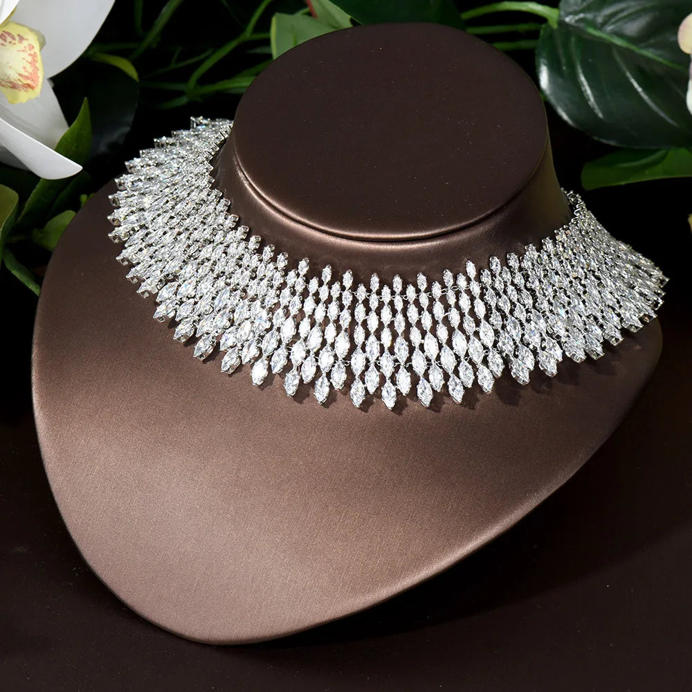 HIBRIDE Elegant Cubic Zirconia Choker Design 4PCS Necklace And Earring Sets For Women Bridal Jewelry Set Nigeria Wedding N-45