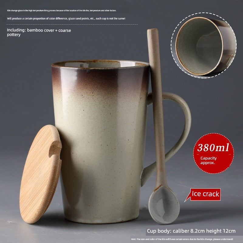 Cup Ceramic Mug with Cover Spoon Tea Cup Retro Domestic Coffee Cup Creative Personalized Trend Couple's Cups