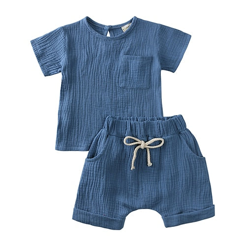 Summer Essential Baby Boys 2 Pieces Tracksuit Clothing Sets Toddler O-Neck Cotton Top T-Shirt+Shorts Suit For Girls Kids Outfits