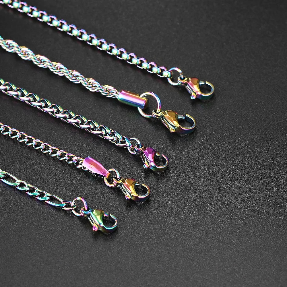 Rainbow Cuban Link Chain Necklace for Women Hip Hop Punk Thick Franco Rope Figaro Chains Man Gifts 60cm Choker Neck Jewelry C021