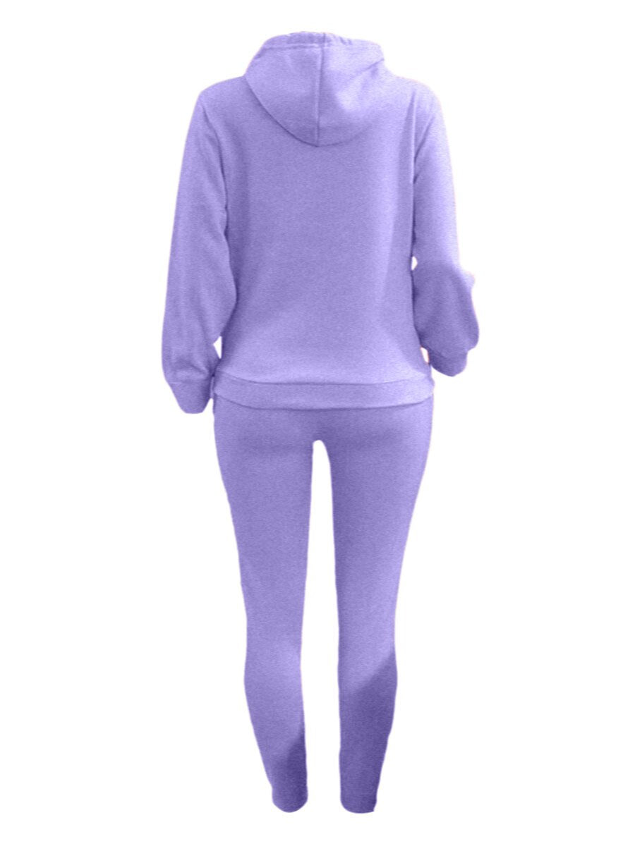 LW BASICS Hooded Collar Drawstring Tracksuit Set Two piece sets womens outifits Long Sleeve Lace-up Hooded Collar women sportswe