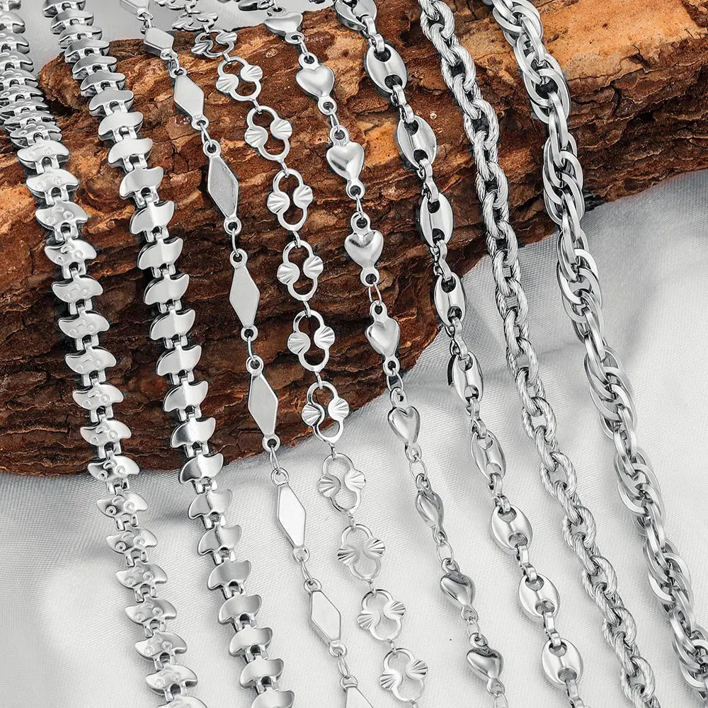 1 Meter Stainless Steel Chain Oval Heart Dolphin Hip Hop NK Cable for DIY Necklace Bracelet Jewelry Making Accessories Wholesale