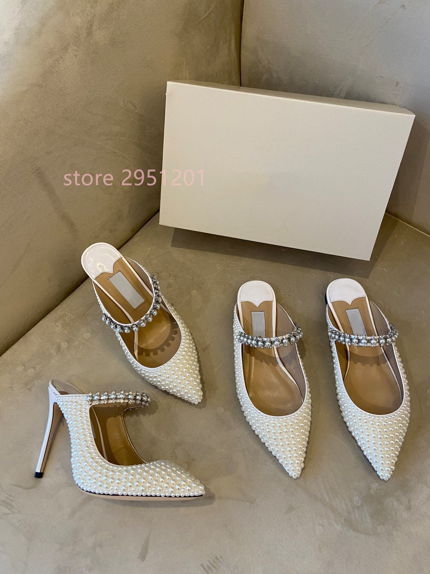 Pearl High Heel Sandals Women Deep Toe Rhinestone Diamond Thin High Heels Shoes Woman White Wedding Bride Heels