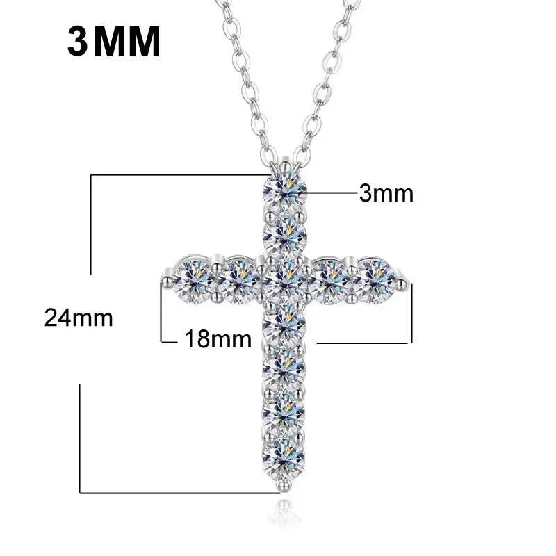 EWYA Real Moissanite Jesus Cross Pendant Necklace for Women 925 Sterling Silver 2.5 3 4mm Diamond Chains Necklaces Fine Jewelry