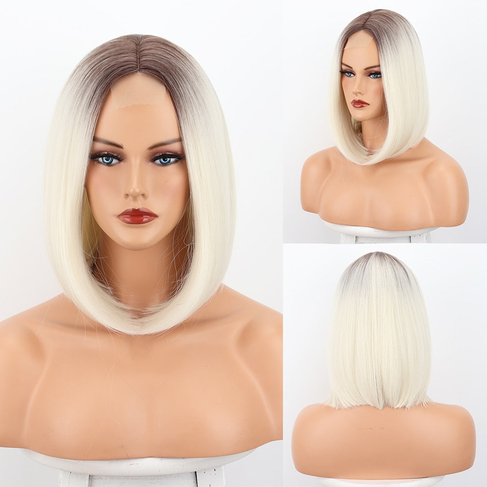 WERD Short Orange Wig Middle Part Blonde Lady Bob Hair Synthetic Heat Resistant Wig Cosplay Wig