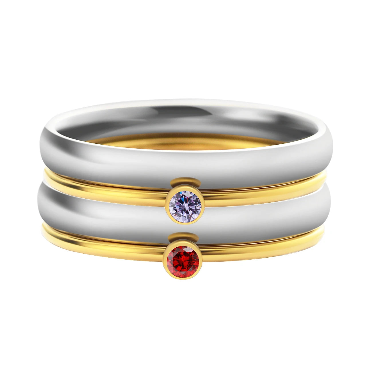 Personalized Names Birthstone Ring 3mm & 1mm Stainless Steel With AAA+ Zircon Engraved for Mothers Day Woman Jewelry Gift