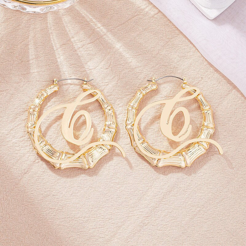 GSOLD Punk Rock A-Z Initial Bamboo Earrings For Women Party Hip-Hop Sexy Jewelry Letter Statement Large Circle Hoop Earring