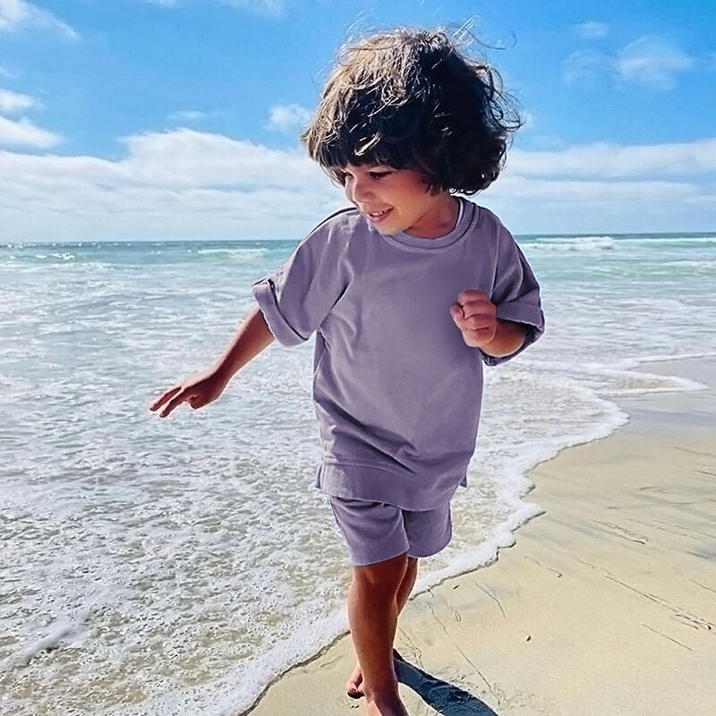 Kids Tales 2023 Summer Essential Loungewear Children's Clothing Sets Suit For Girls Short Sleeve Top+Shorts Boys Costume Outfits