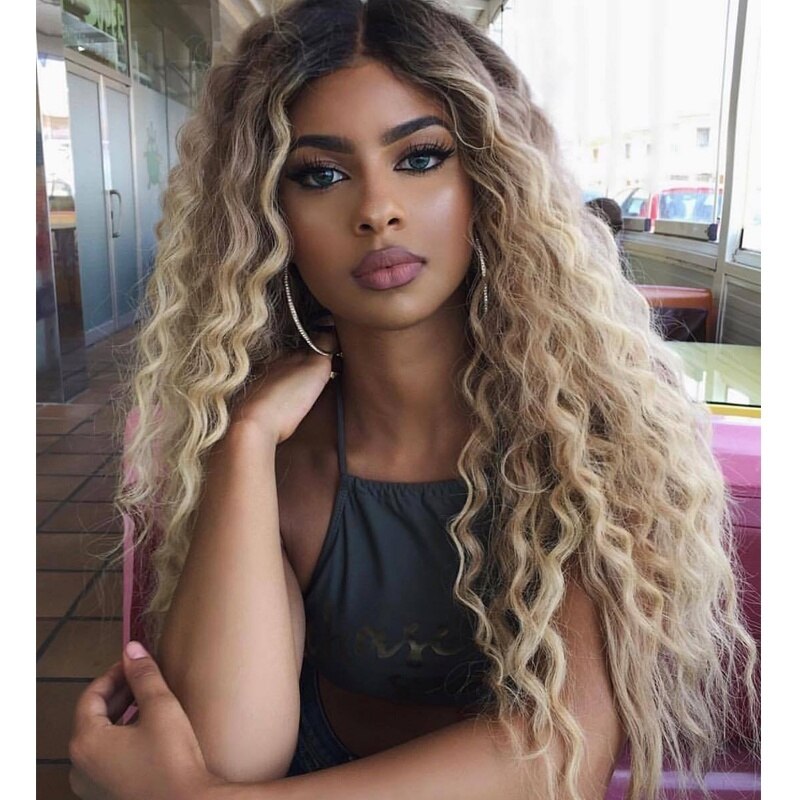 Women's Long Hair Wig Costume Party Wig Fashion Curly Wigs Blonde Ombre Synthetic Hair Long Curly Wavy Wigs Soft Natural Wigs
