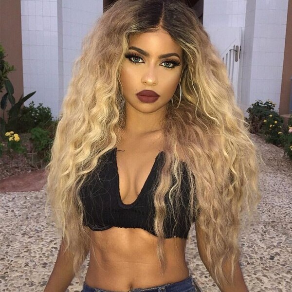 Women's Long Hair Wig Costume Party Wig Fashion Curly Wigs Blonde Ombre Synthetic Hair Long Curly Wavy Wigs Soft Natural Wigs