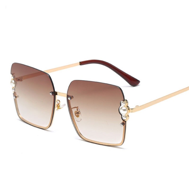 Half Frame Luxury Women Brand Sunglasses Pearl Square Fashion Shades UV400 Vintage Glasses