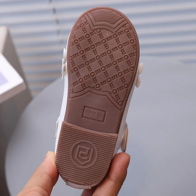 Retro British Style Leather Shoes for Kids Girls Non-slip Soft Soled Casual Leather Shoes for Baby Princess Elegant Flower Shoes
