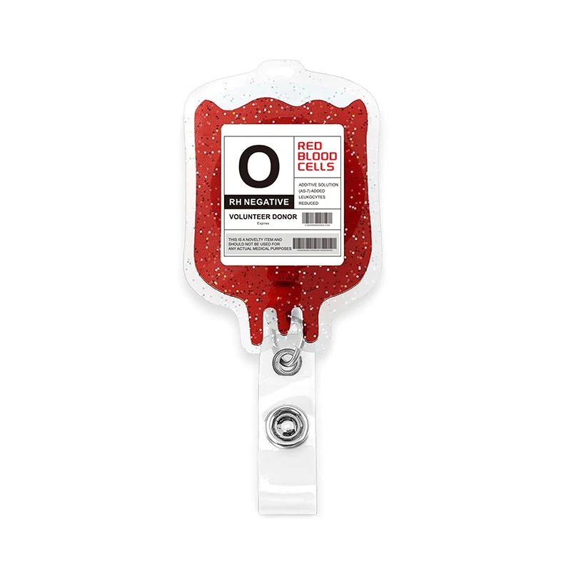 Acrylic Glitter Blood Bags Organ Retractable Badge Keychain Metal Clip Nurse Name ID Card Holder For Doctor Nurse Accessories