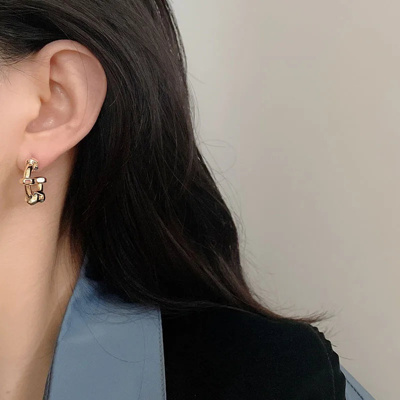 Creative Geometric Ear Buckle Open Thick Hoops C-shape Earrings for Women Gold Plated Statement Earring Sets Trend Jewelry