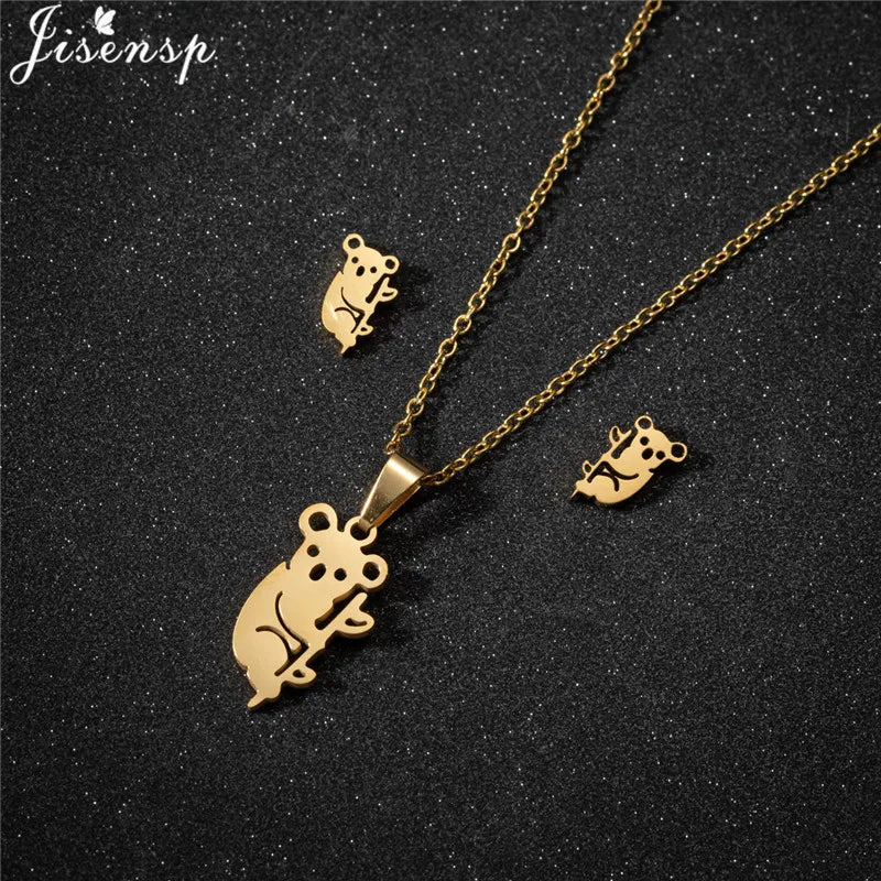 100% Cute Swallow Stainless Steel Pendents Necklaces for Women Small Lion Tiger Bee Snake Animal Earrings Stud Birthday Gifts