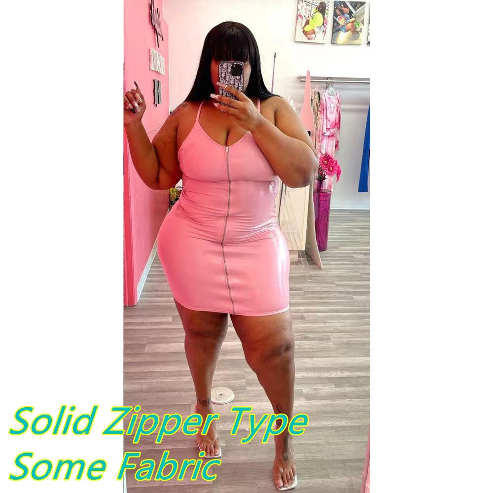 FAGADOER Sexy V Neck Suspenders Dress Plus Size Women Print Mini Dresses Summer Zip Fashion Clothing Party Club Vestidos XL-5XL