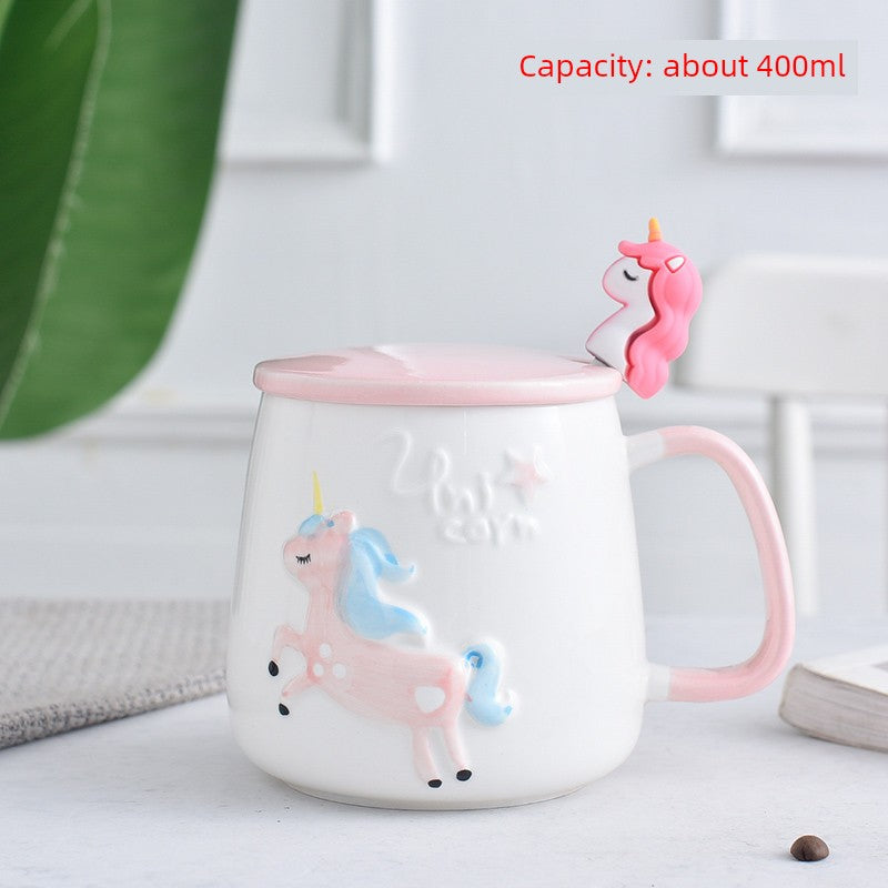 Cute Cat Mug Cartoon Porcelain Cup Couple Men and Women Water Cup Coffee Cup with Cover Spoon Breakfast Milk Cup