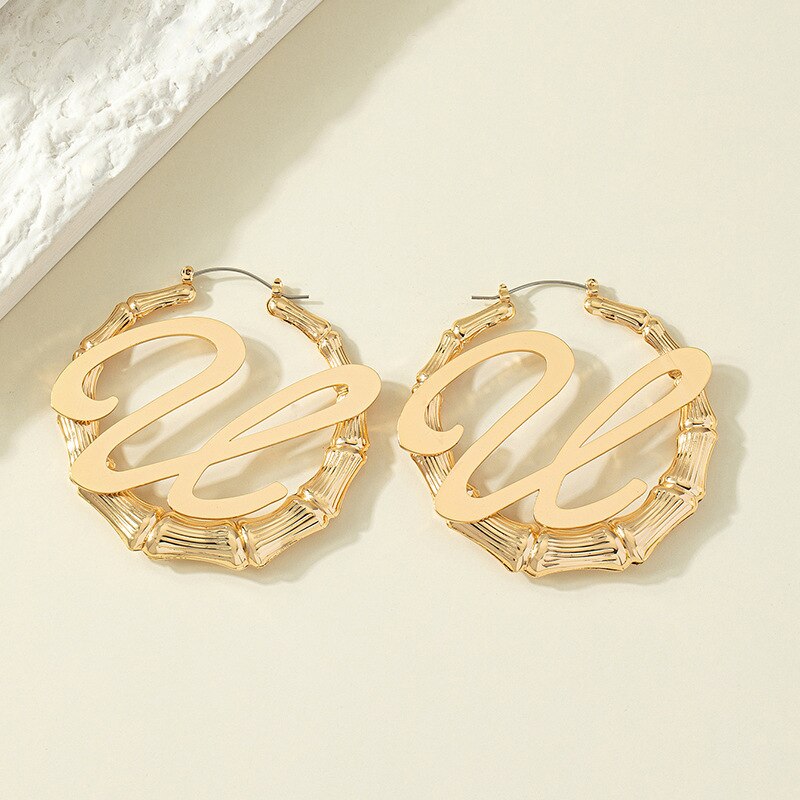 GSOLD Punk Rock A-Z Initial Bamboo Earrings For Women Party Hip-Hop Sexy Jewelry Letter Statement Large Circle Hoop Earring