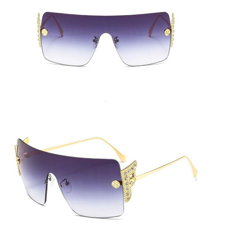 Women's big frame one-piece sunglasses Metal diamond casual sunglasses Fashion oversized glasses
