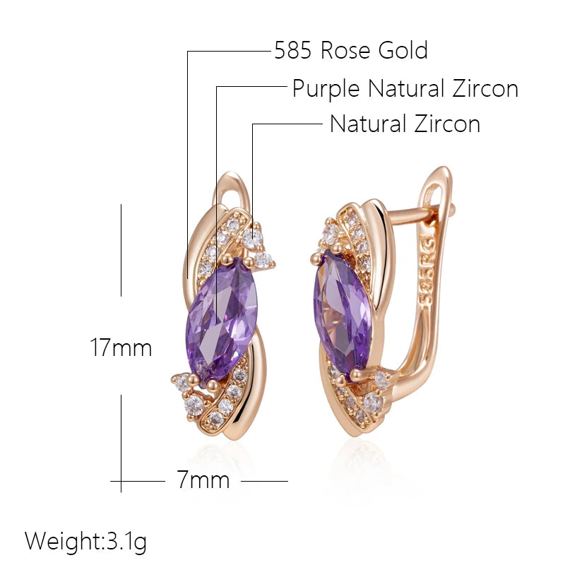 JULYDREAM Smooth Geometric Pointed Purple Zircon Drop Earrings Trendy 585 Golden Vintage Jewelry Women Fashion Accessories
