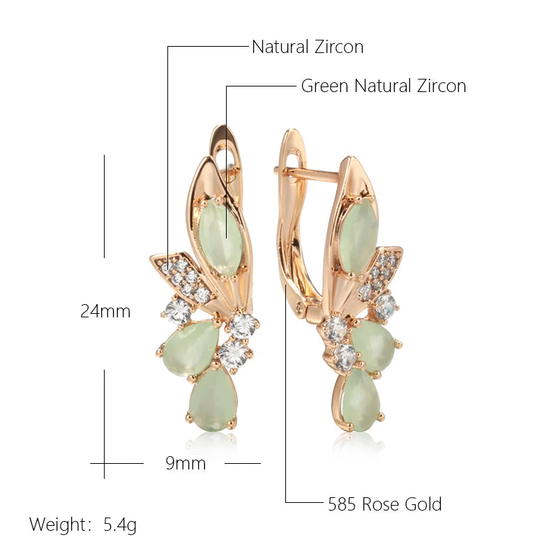 Wbmqda Luxury Green Natural Zircon Long Dangle Earring For Women 585 Rose Gold Color Trendy Crystal Flower Ear Drop Jewelry