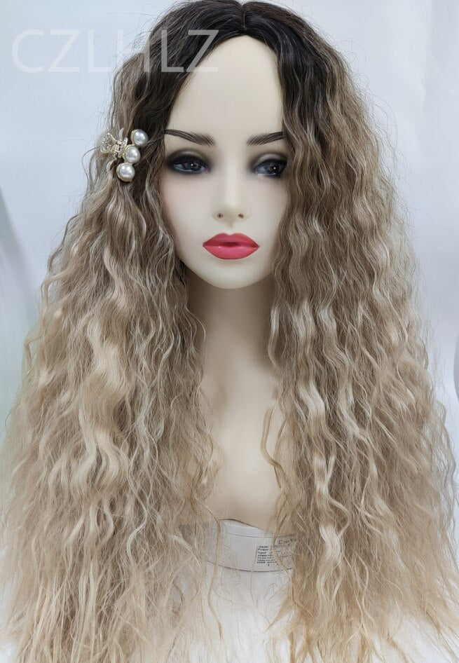 Women's Long Hair Wig Costume Party Wig Fashion Curly Wigs Blonde Ombre Synthetic Hair Long Curly Wavy Wigs Soft Natural Wigs