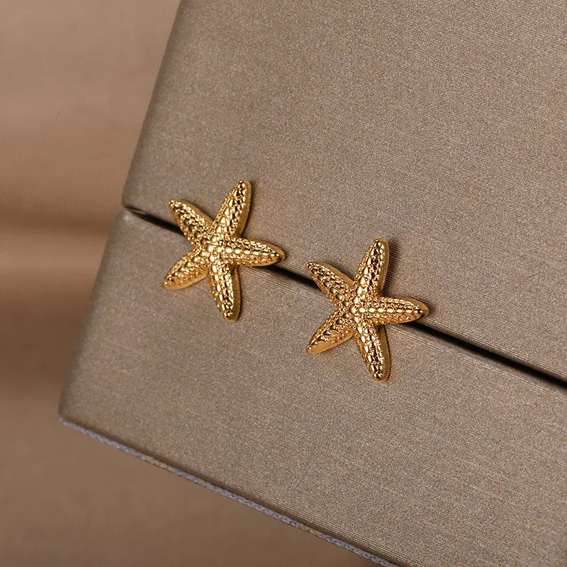 Cute Animal Starfish Stud Earrings For Women Men Unisex Silver Gold Color Minimalist Star Ear Studs Daily Party Jewelry Gifts