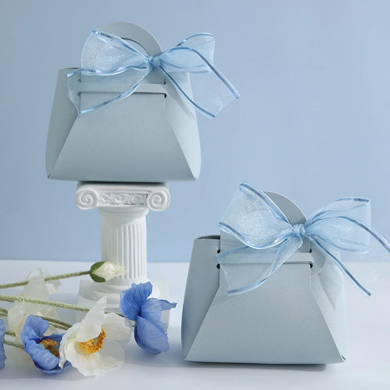 10/20PCS Leather Gift Bags Bow Ribbon Packaging Bag Wedding Favour Distributions Bags Christmas Candy Packaging Box Mini Handbag