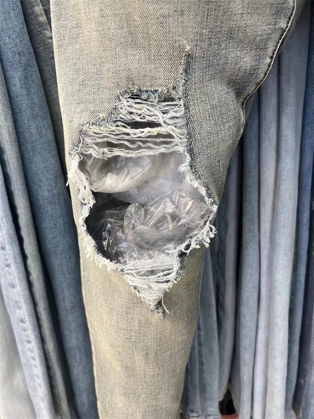 Ight Blue Flex Thoughout Jean Ripped Pleat Jean Streetwear Slim Skinny Stretch Denim Tapered Pant Men Motorcycle Pant Jeans Men