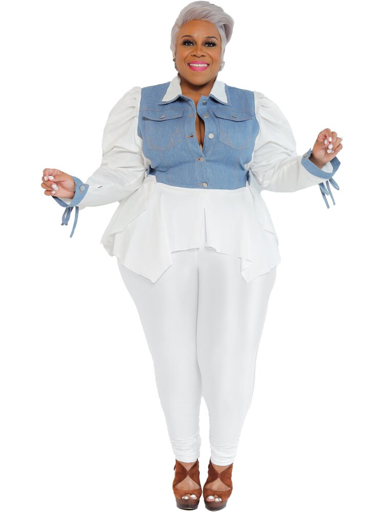 Wmstar Plus Size Two Piece Outfits Women Solid Patchwork Puff Sleeve Leggings Sets Fashion Matching suit Wholesale Dropshipping