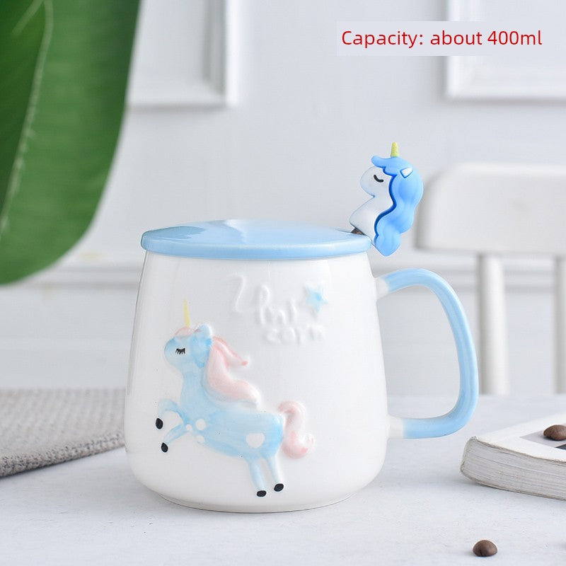 Cute Cat Mug Cartoon Porcelain Cup Couple Men and Women Water Cup Coffee Cup with Cover Spoon Breakfast Milk Cup