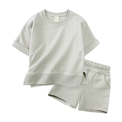 Kids Tales 2023 Summer Essential Loungewear Children's Clothing Sets Suit For Girls Short Sleeve Top+Shorts Boys Costume Outfits