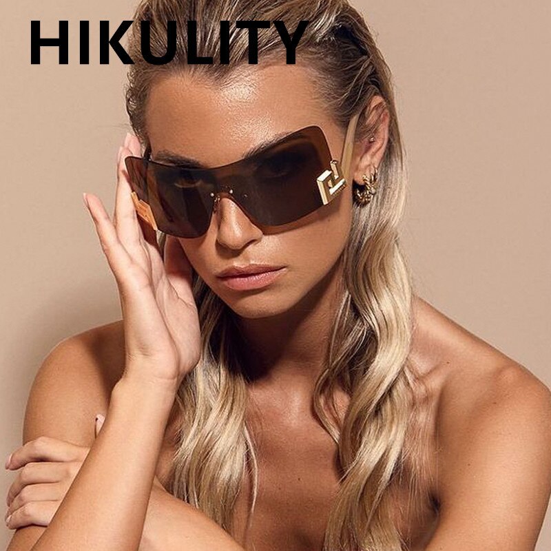 Oversized Rimless One Piece Shield Sunglasses For Women New Fashion Brand Alloy Gradient Arch Sun Glasses Men Hip Hop Eyewear