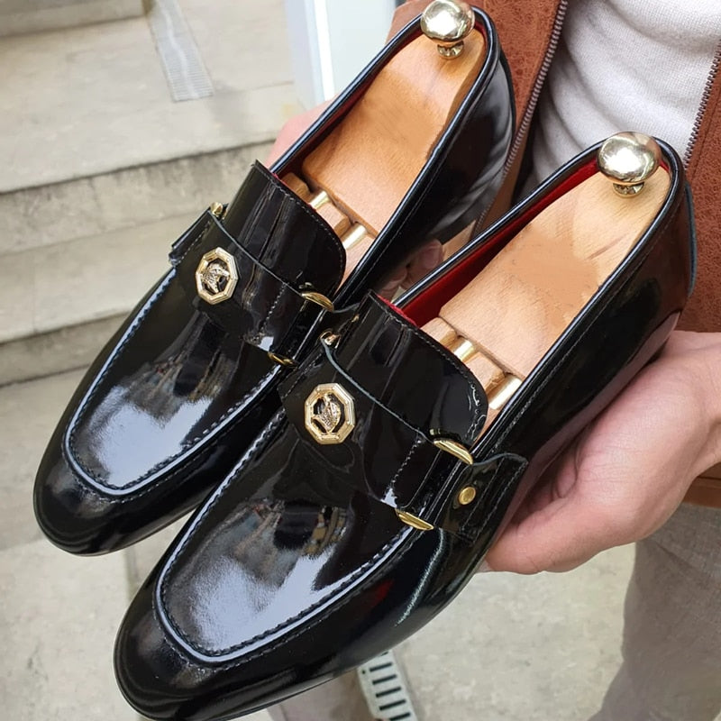 New Arrivals Loafers for Men Buckled Shiny Black Leather Shoes Slip-On Office &amp; Career  Dress Shoes Free Shipping Big Size 38-47
