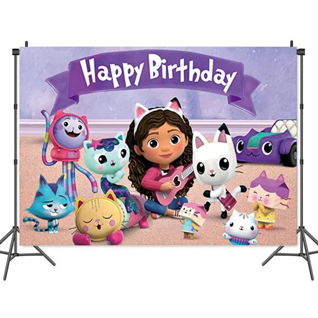 Pink Gabbys Dollhouse Cats Birthday Party Decoration Disposable Tablecloth Cup 3D Doll Balloon For Girls Baby Shower Supplies