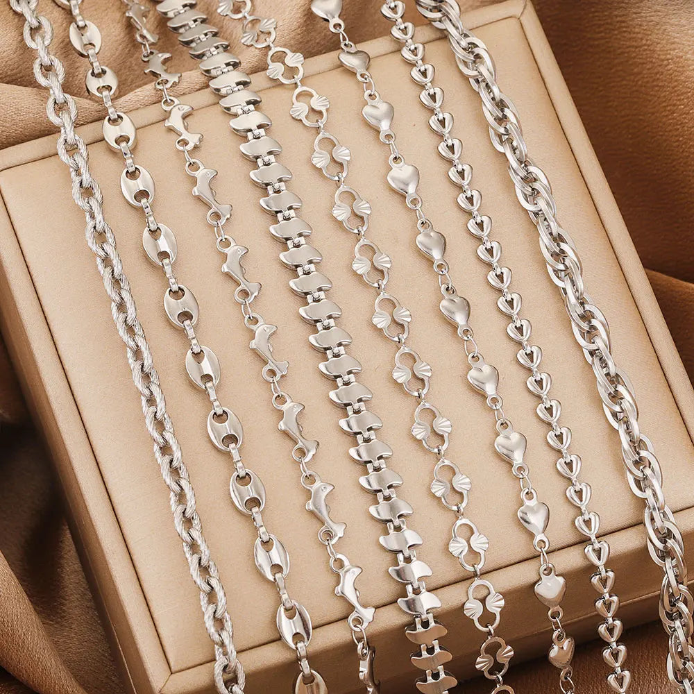 1 Meter Stainless Steel Chain Oval Heart Dolphin Hip Hop NK Cable for DIY Necklace Bracelet Jewelry Making Accessories Wholesale