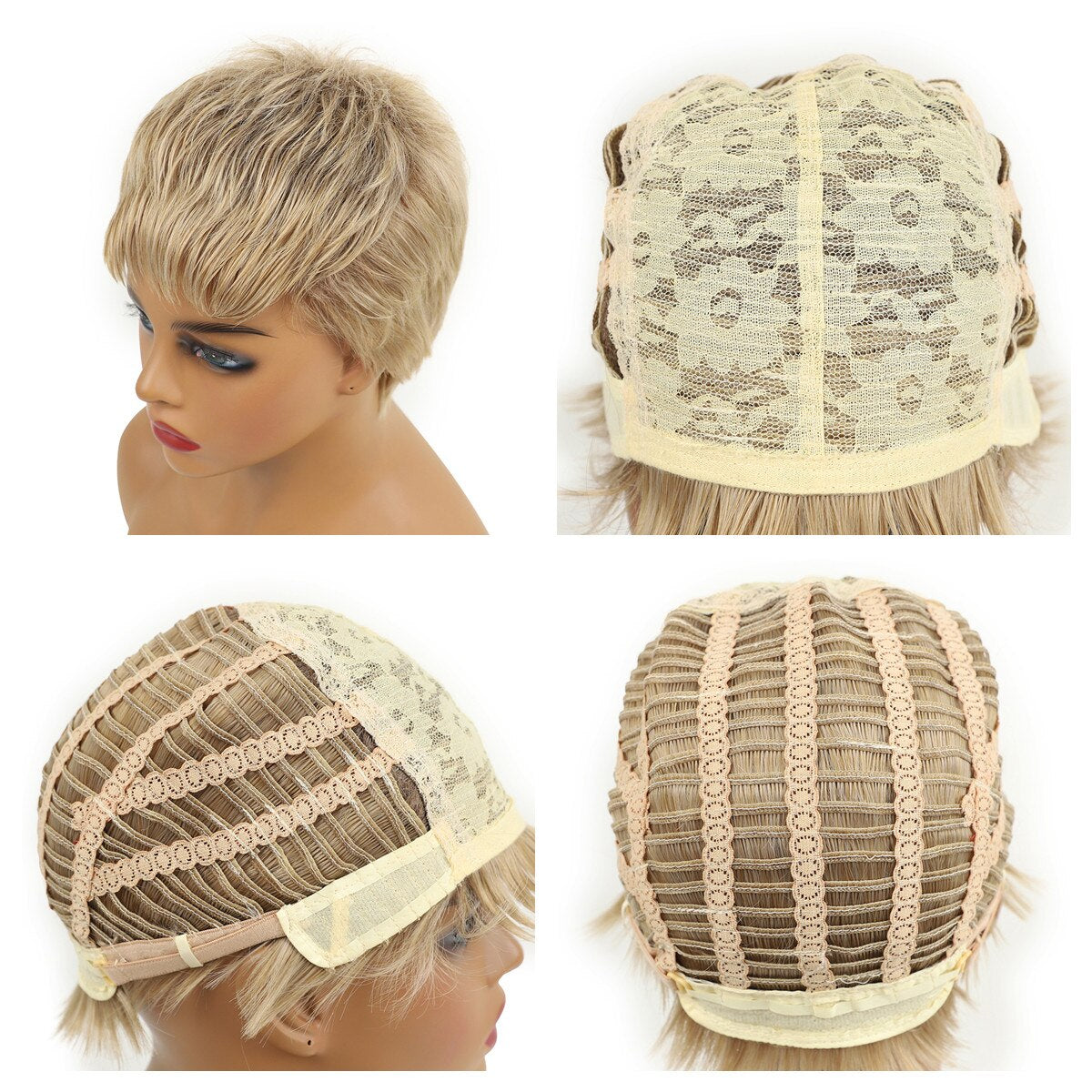 Short Afro Wig for Women Fashion Short Hair Wig Cute Boy Cut Pixie Hairstyle Heat Resistant Blonde Synthetic Wigs with Bangs