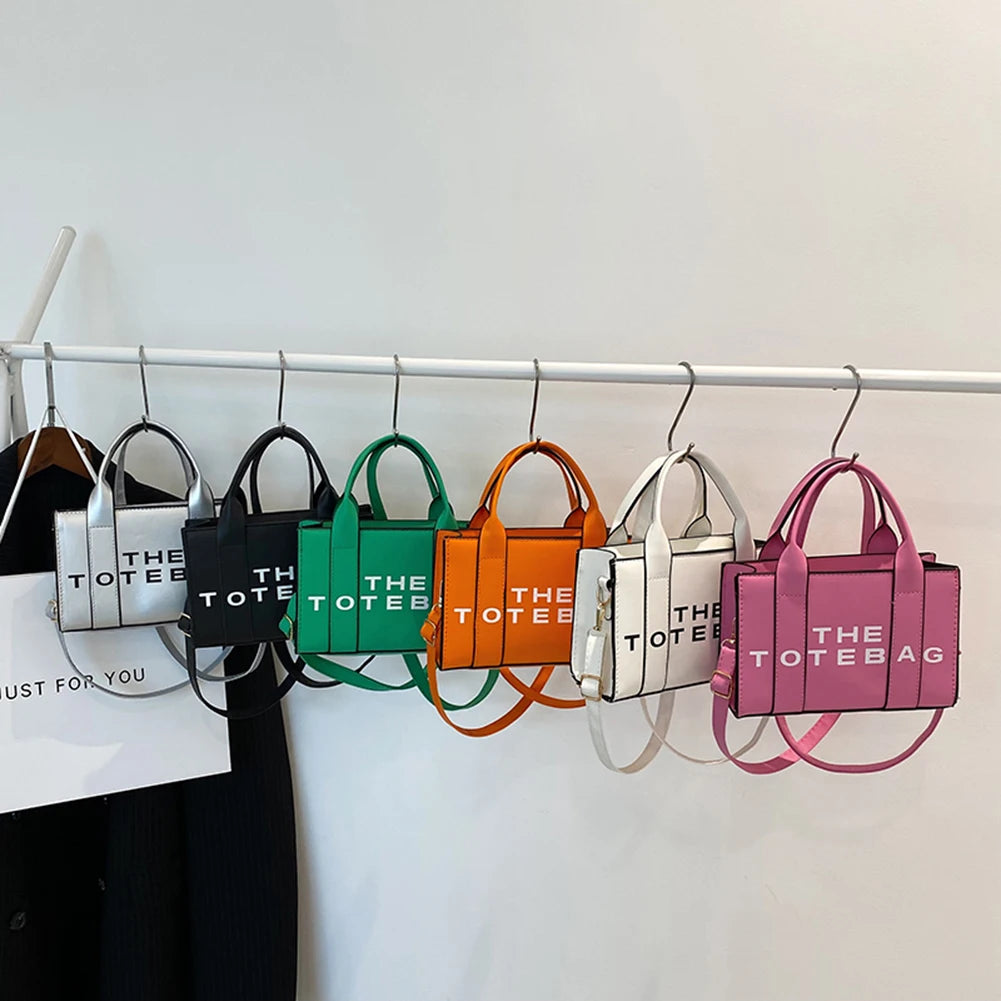 Women Tote Bag Contrast Letters Fashion Ladies Top-Handle Bags PU Leather Portable Casual Simple Adjustable Straps Hobos Bags
