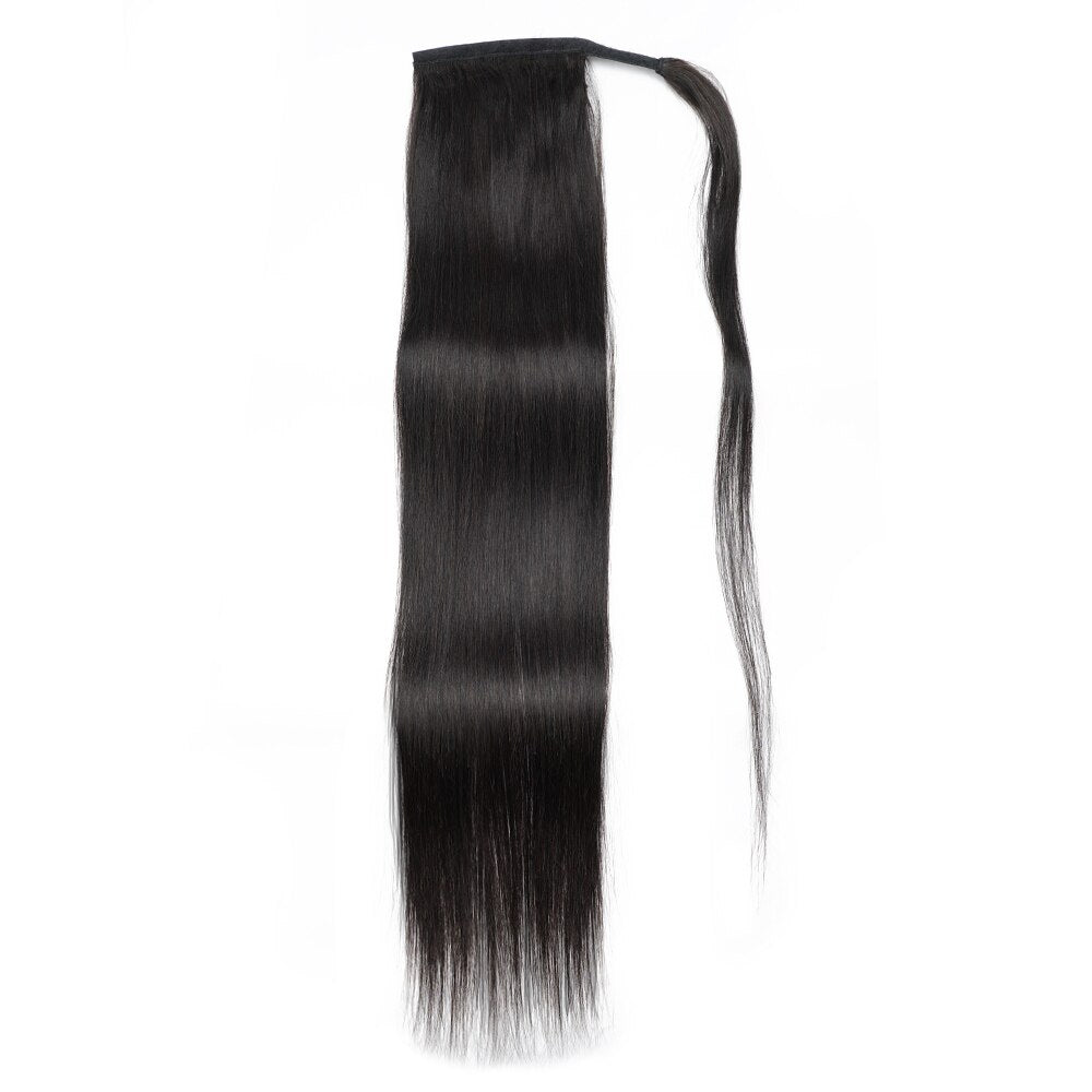 Gemlong 12"-28" Straight Ponytail Machine Made Magic Wrap Around Clip In Ponytail Remy Brazilian Human Hair Extension
